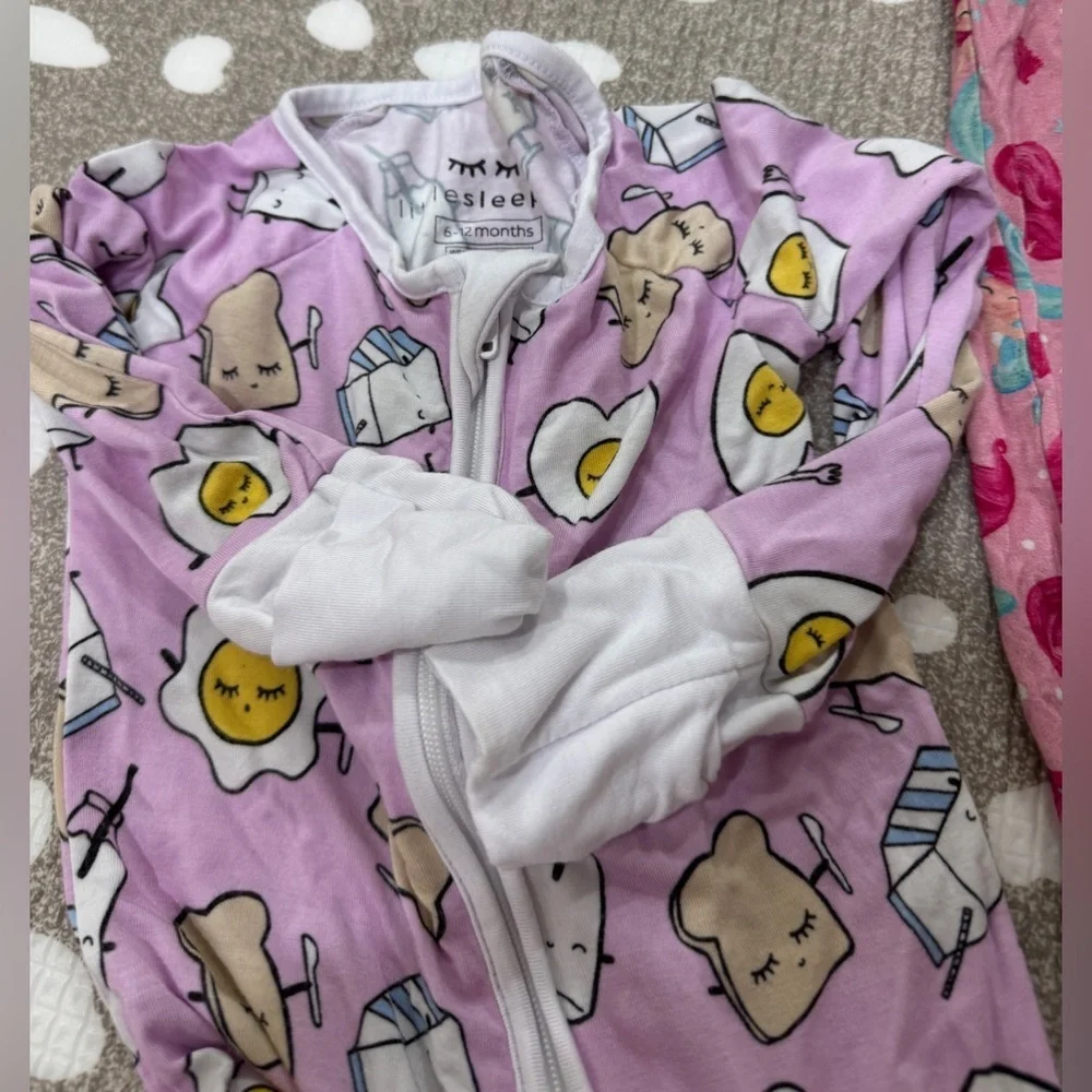 Lot of 6 bamboo footies zippy ruffle baby girl playsuit floral breakfast buddies